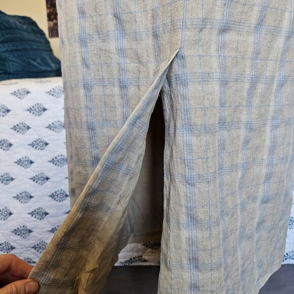 Vintage Talbots Linen Blend Wrap Skirt Size 8 Blue Beige Check Plaid Midi USA - Picture 10 of 14